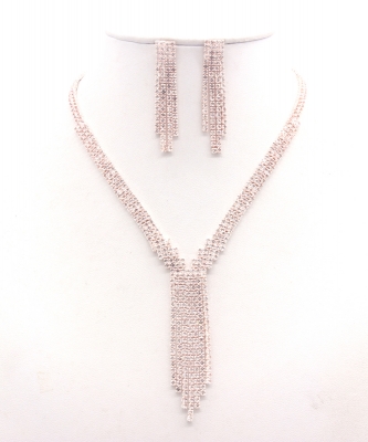 Rhinestone Necklace  with Earrings Set NB330099 ROSEGOLDCLEAR